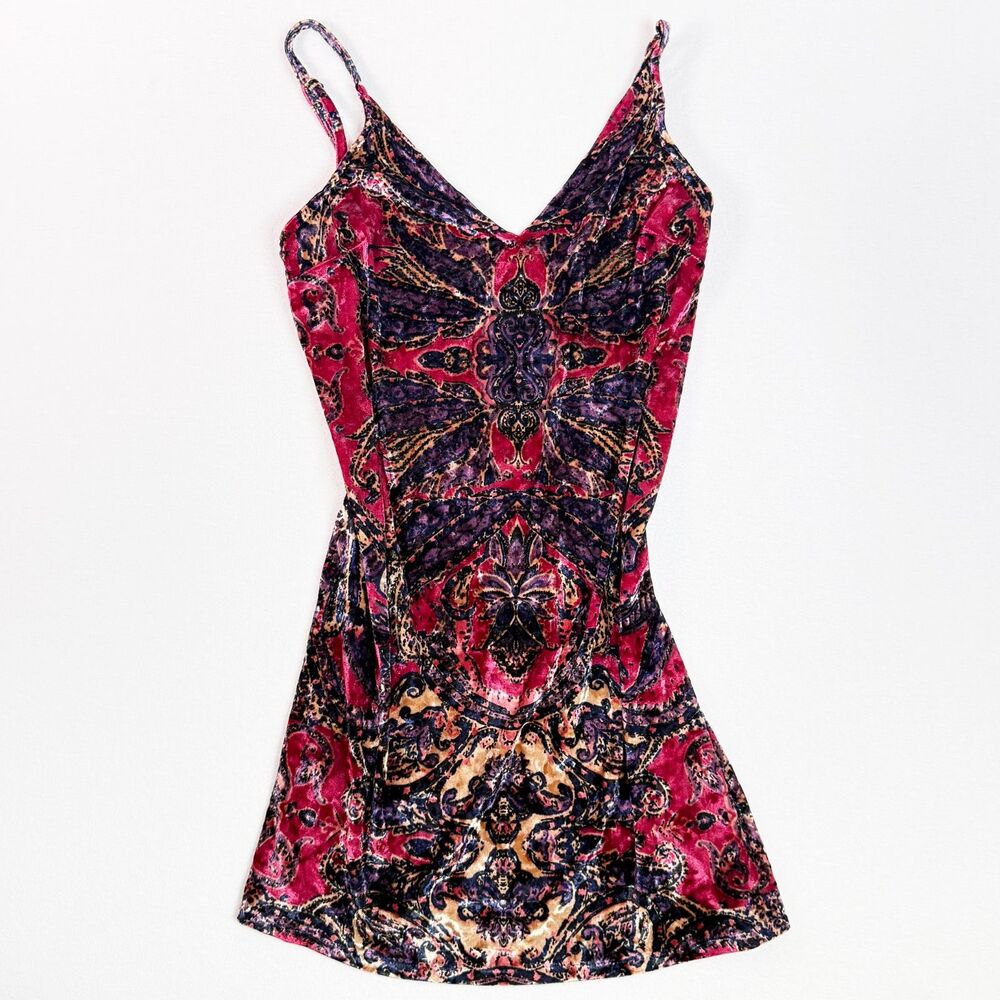 Free People Intimately | Velvet Boho Jewel Tone Mini Slip Dress | Sz M - Picture 2 of 7
